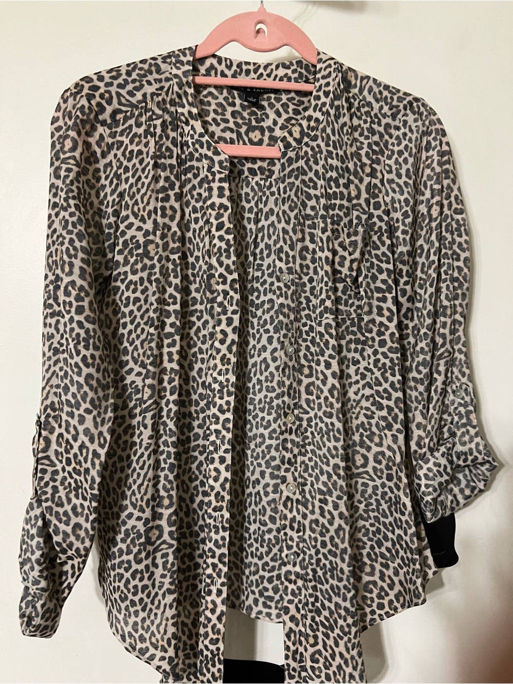 Zac & Rachel Beige and Black Leopard Button-Down Blouse
